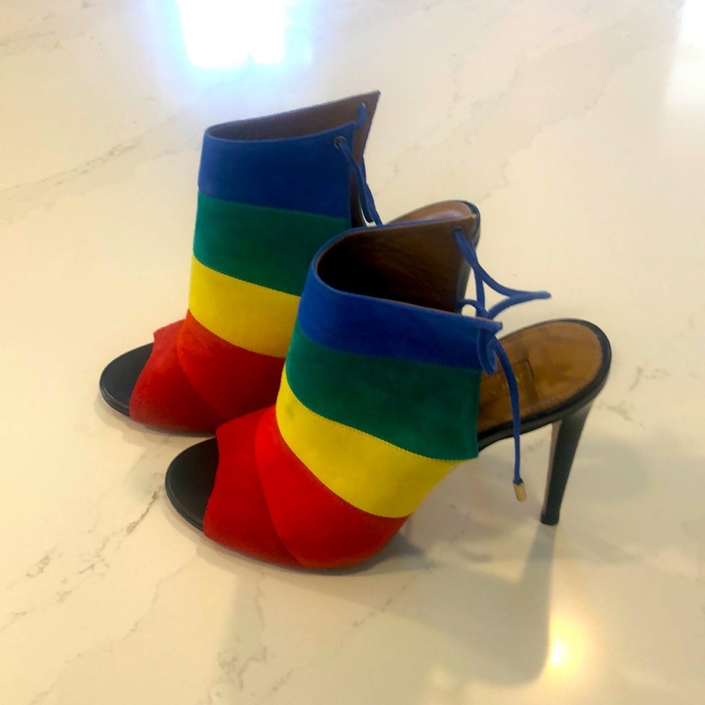 Authentic Aquazzura rainbow suede high heels. Size 38.5